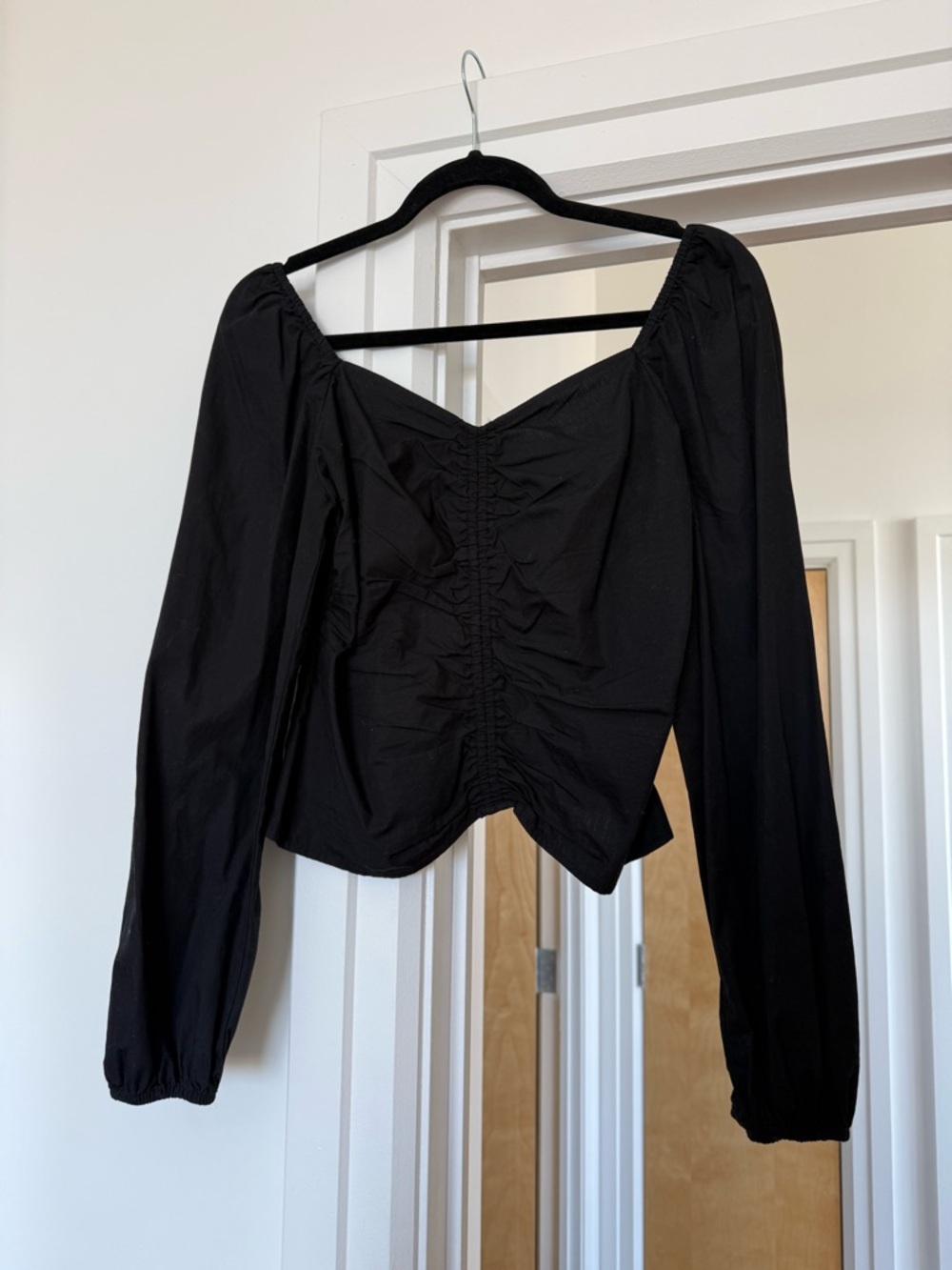 GAP Black Ruched Square Neck Long Sleeve Blouse